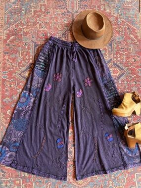 Mountain Girl Clothing Co Purple Embellished Hippie Boho Pants Size L/XL